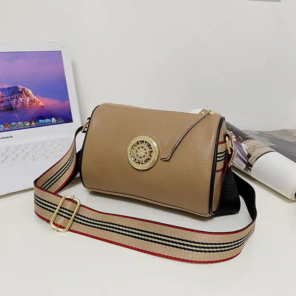 Genuine Leather Women's Messenger Bag with Wide Strap